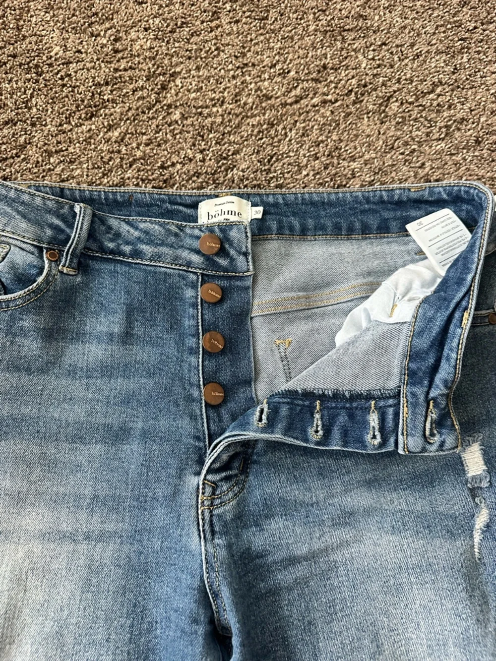 Böhme Distressed High Rise Button Fly Bermuda Shorts Size 30 Boho Festival